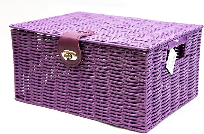 ARPAN Set of 3 Resin Woven Utility Storage Basket Box With Lid & Lock (Purple) - Image 4