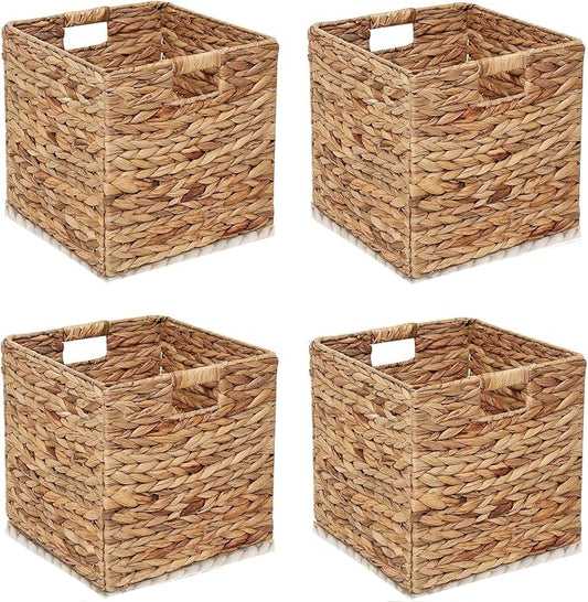 11x11in Storage Baskets 4 Pcs Water Hyacinth Baskets,Foldable Handwoven Storage Cubes by JCLDYO9