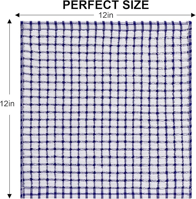 Kitinjoy Cotton 12 Pack Terry Kitchen Dish Cloths, Blue | 12 x 12 Inches Super Soft and Absorbent Dish Rags, Quick Drying Dish towels for Washing Dishes - Image 5