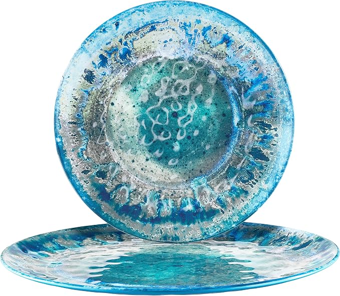 Radiance Teal 2pc Melamine Platter Set – 14" Round & 18"x13.5" Oval Serving Trays – Reactive Glaze Style Artisan Serveware for Entertaining, Holidays, Dinner Parties, or Gifts by CERTIFIEDINTERNATIONAL