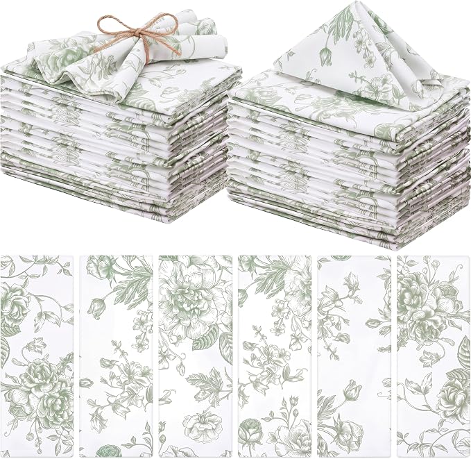 24 Pcs Floral Cloth Napkins 6 Patterns Washable Dinner Tea Party Napkins Reusable Plant Flowers Square Napkin Cotton Towel Decorative for Summer Wildflower Party(Green Floral) by Unknown