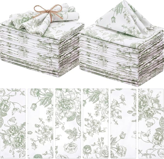 24 Pcs Floral Cloth Napkins 6 Patterns Washable Dinner Tea Party Napkins Reusable Plant Flowers Square Napkin Cotton Towel Decorative for Summer Wildflower Party(Green Floral) by Unknown