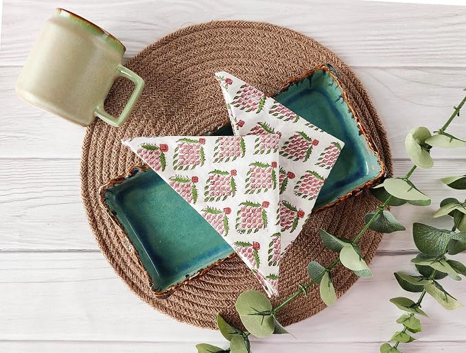 AVKA Studio Washable Cotton Print Napkins 18x18 inches - Set of 12 - Everyday Use or Dinner Party and Events - Off White Indian Block Printed Fabric - Image 2