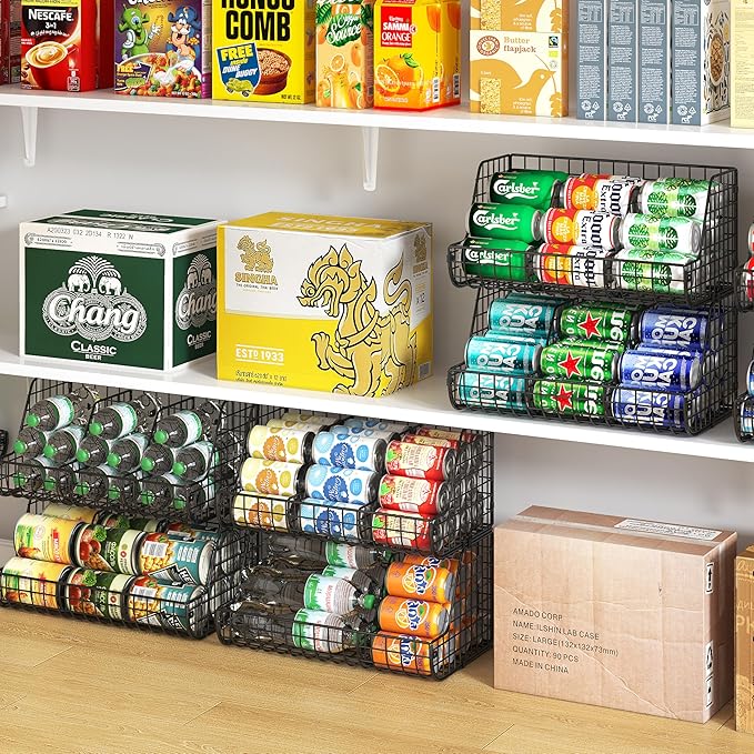 2-Tier Stackable Can Organizer for Pantry Shelves, 2 Pack Soda Can Organizer with 4 Adjustable Dividers, Kitchen Can Storage Organizer, Wire Drink Organizer, Metal Can Dispenser for Cabinets Shelf - Image 5