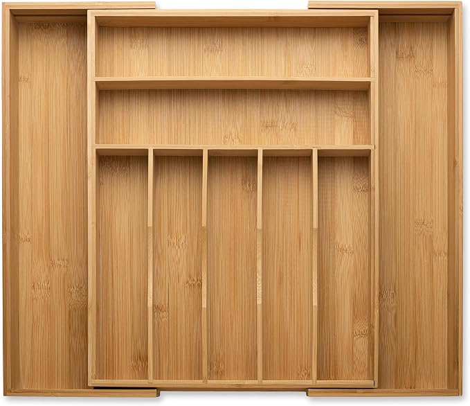 Bamboo Expandable Silverware Holder, Adjustable Cutlery Organizer, Wood Organizers Tray for Flatware, Knives and Utensils - Fits Most Drawers (9 Slots) - Image 6