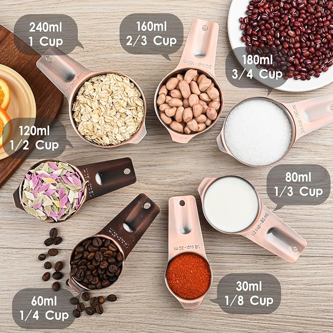 Copper Measuring Cups and Spoons Set 17, Stainless Steel Measuring Cups and Spoons for Dry & Liquid, Metal 7 Measure Cup and 9 Measure Spoon with 1 Leveler for Kitchen & Baking - Image 6