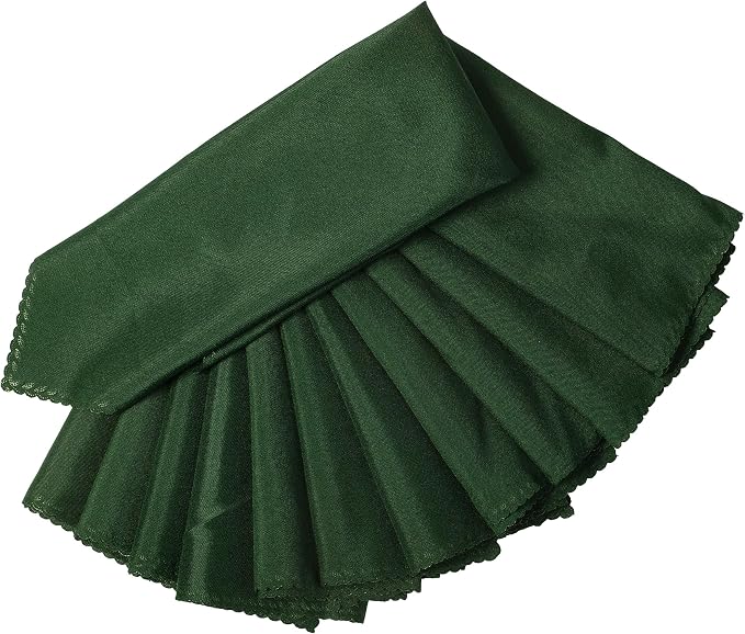 Pack of 12 Polyester Napkins 17 x 17 Inch Square with Scalloped Edge, Plain Washable Reusable Dining Table Cloth Napkin for Wedding Party Banquet Home Restaurant Bistro Decoration - Hunter Green - Image 2