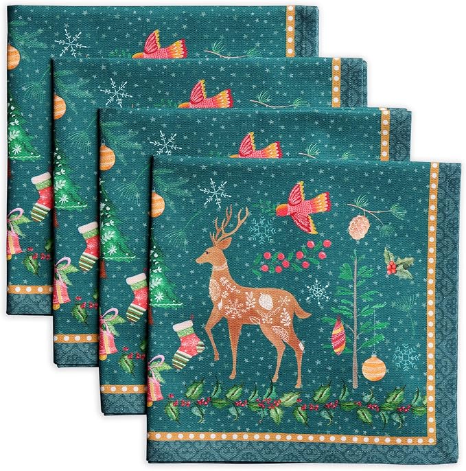 Maison d' Hermine Cloth Napkins Set of 4 Reusable 100% Cotton (20" x 20") | Everyday Square Napkins Cloth Washable Dinner Wedding Restaurant Hotel Kitchen Thanksgiving Christmas - Hygge Christmas by MaisondHermine