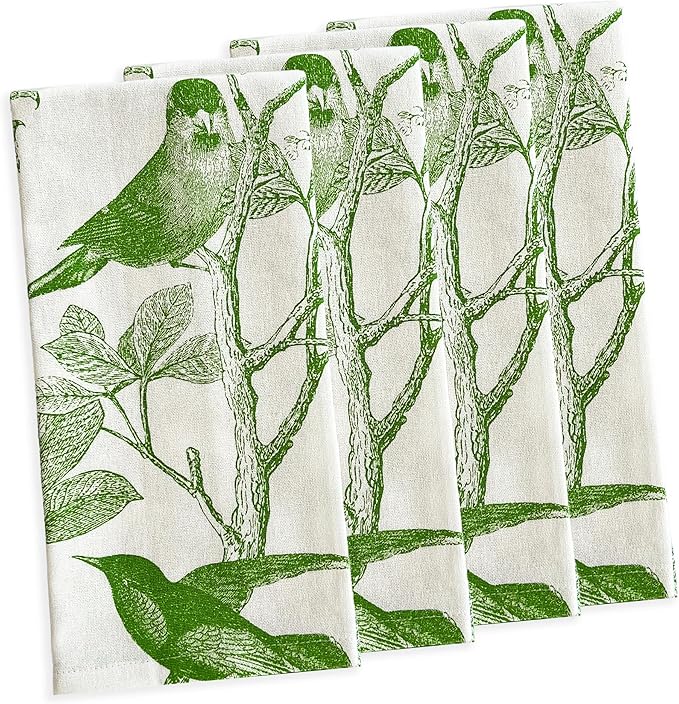 Arbor Birds Green Dinner Napkins Set of 4 | 100% Cotton Cloth Set for Entertaining or Everyday Table | for Wedding, Birthday, Christmas Green and White, 22 Inch Square by Caskata