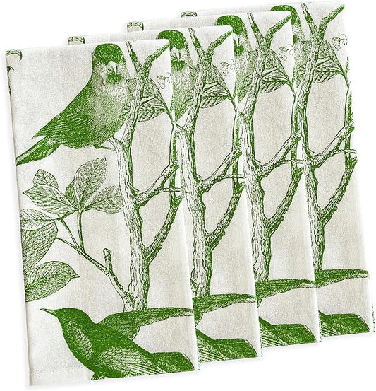 Arbor Birds Green Dinner Napkins Set of 4 | 100% Cotton Cloth Set for Entertaining or Everyday Table | for Wedding, Birthday, Christmas Green and White, 22 Inch Square by Caskata