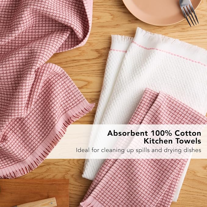 KitchenAid Gourmet Series Gridlines Kitchen Towels 3-Pack Set, 100% Cotton Absorbent, Dried Rose, 18"x28" - Image 7