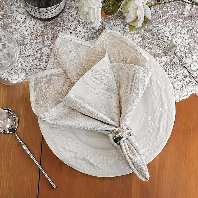 Off-White Cloth Napkins Set of 4, 18 x 18 Inch | Reusable Washable Cotton Polyester Dinner Napkins Soft Luxury Elegant Fancy Jacquard Fabric Table Napkins by ZIWUROAD
