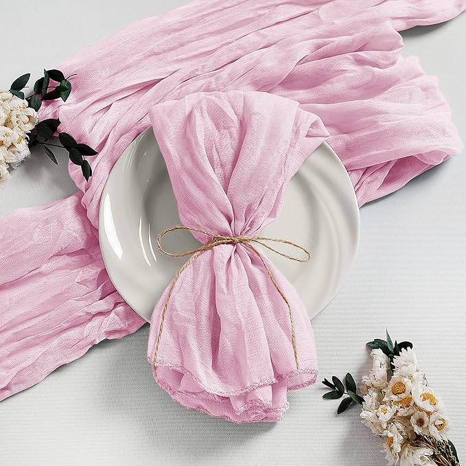 LZY 30 Pack Gauze Cheesecloth Napkins 20x20 Inch Dinner Cloth Napkins, Soft Boho Table Napkins Rustic Wrinkled Cheese Cloth Napkins Bulk for Wedding Party Baby Shower Event Decor (Pink) by Lightupyourparty