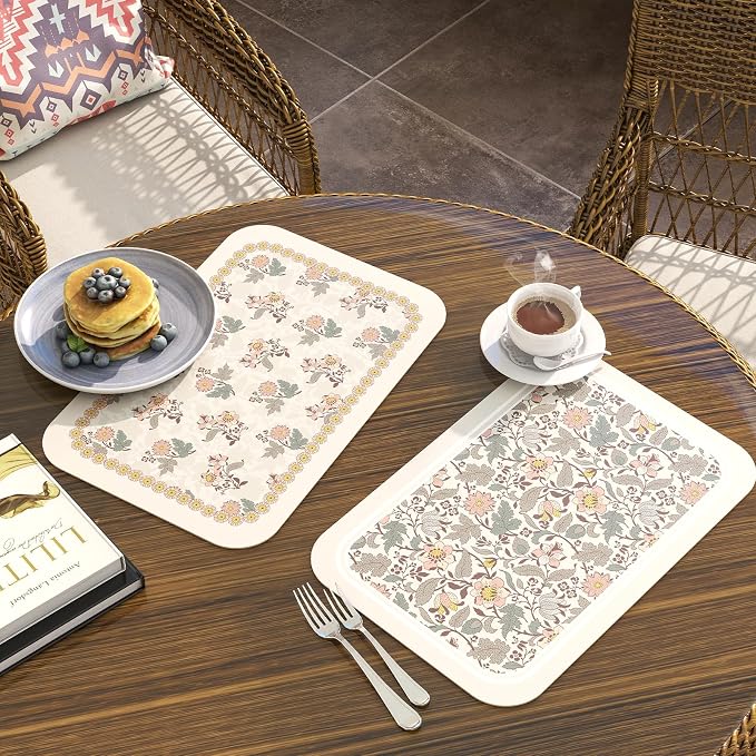 Vinyl Waterproof Placemats Set of 6 Rectangular,12"*17"-Hazel D | Wipeable Beautiful Print Place Mats,Stain Resistant,Heat Resistant,Everyday Meals,Kitchen,Dinning,Holiday,Decor - Image 3