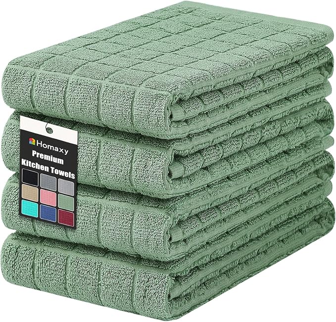 Homaxy Premium Ring Spun Cotton 390 GSM Kitchen Towels, 6 Pack, Grass Green | 16" x 28" Large Dish Towels, Super Absorbent Terry Hand Towels, Soft Tea Towels with Hanging Loops by Homaxy