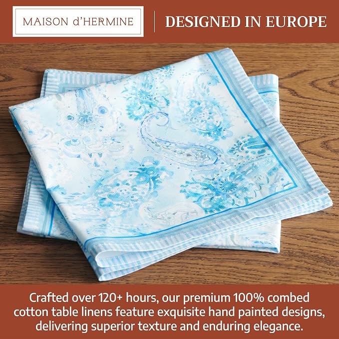 Maison d' Hermine Cloth Napkins Set of 4 100% Combed Cotton (20" x 20") | Everyday Square Napkins Cloth Washable Dinner Party Wedding Restaurant Hotel Kitchen Spring Summer - Paisley Blues - Image 3