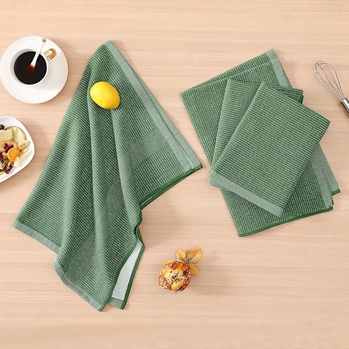 Homaxy 380 GSM Cotton Premium Kitchen Towels 12 Pack, 18"x 28", Grass Green | Flat and Terry Dish Towels, Highly Absorbent Tea Towel Set with Hanging Loop, Soft Utility Kitchen Hand Towels - Image 5