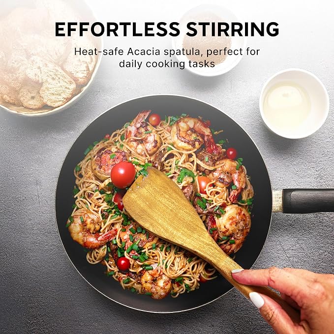 Zalvio 10-Piece Acacia Wood Utensil Set – Handmade Wooden Spoons with Spoon Rest | Heat-Resistant Eco-Friendly Cooking Tools for Nonstick Cookware - Image 5