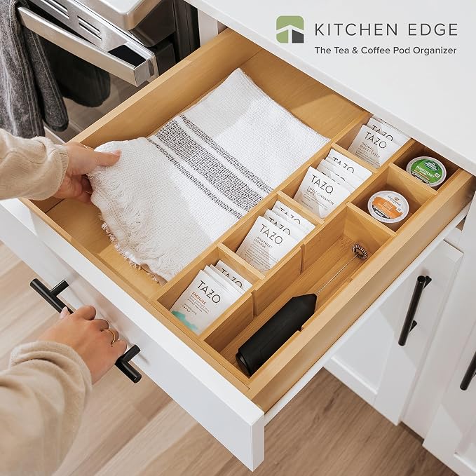 Tea Bag & Coffee Pod Organizer, Small, Bamboo | 9-compartment design, removable wall inserts, non-slip feet, sustainable bamboo - Image 2