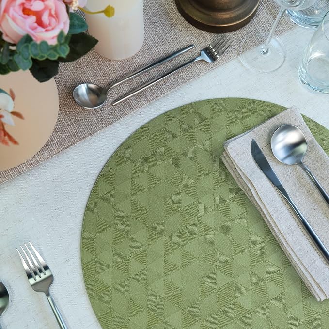 Jovono Upgraded 15" Round Placemats Set of 6, Waterproof & Oil-Proof, Non-Slip Reversible Washable Big Table Mats, Spill-Proof for Kids Families, Restaurant, Hotel, Kitchen, Indoor, Sage Green - Image 2