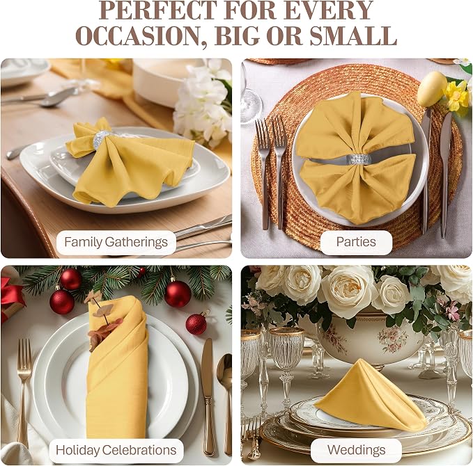 17x17-Inch Shantung Cloth Napkins, Goldenrod, Set of 24 | Bulk Case of 2 Dozen, Satin, Square, 100% Polyester Fabric, Reversible, Faux Dupioni Silk Reverse Side, Machine Washable - Image 4