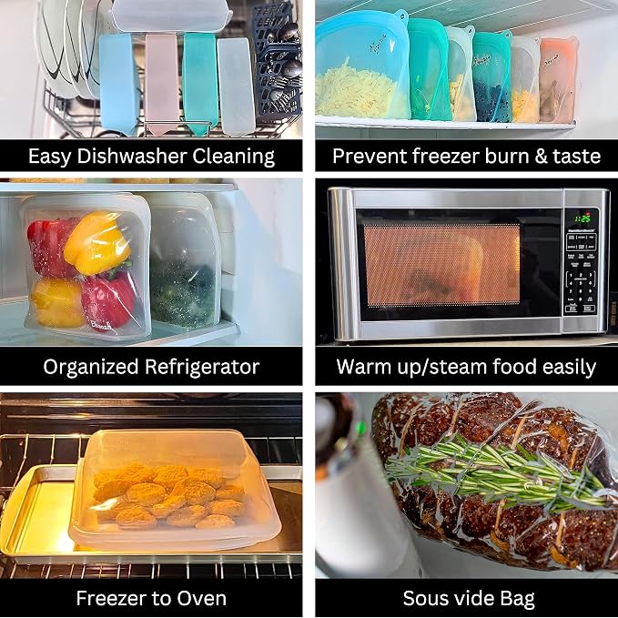 Elkanah Reusable Silicone Freezer Bags, XL 1 Gallon, Set of 2, Oven Safe | 116fl oz Reusable silicone bags that go from freezer to oven to sous vide — no more single-use bags - Image 6