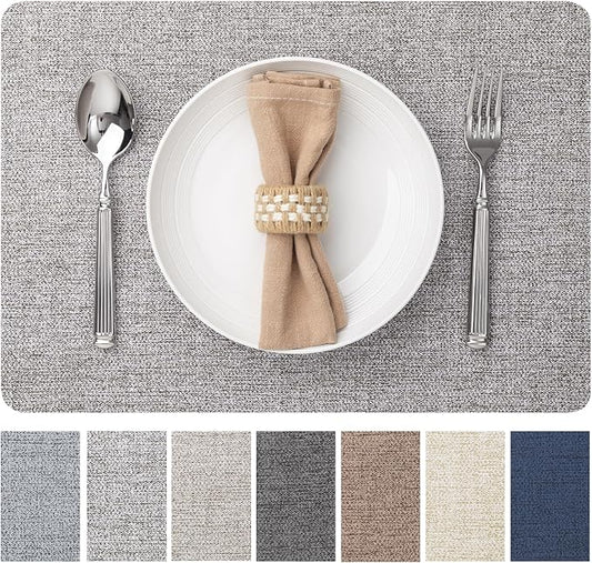 Baroyal Faux Leather Placemats Set of 4 Vinyl Washable Wipeable Table Mats for Kitchen Dining Table Heat Resistant Waterproof Modern Indoor/Outdoor Placemats Non-Slip Easy Clean Place Mats (Mid Gray) by BAROYAL