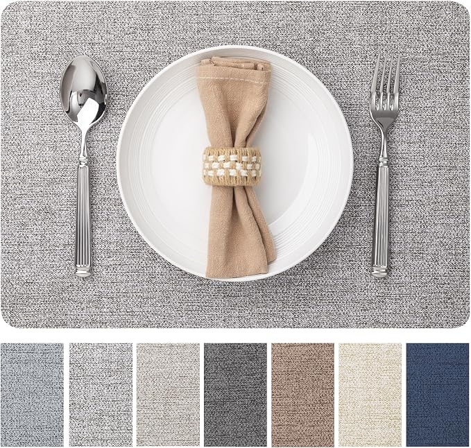 Baroyal Faux Leather Placemats Set of 6 Vinyl Washable Wipeable Table Mats for Kitchen Dining Table Heat Resistant Waterproof Modern Indoor/Outdoor Placemats Non-Slip Easy Clean Place Mats (Mid Gray) by BAROYAL