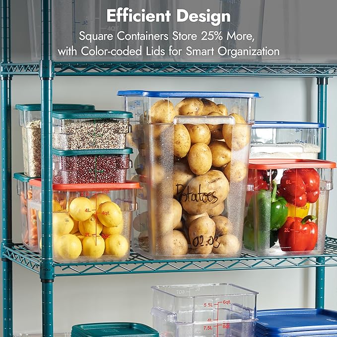 4 Pack Food Storage Containers with Blue Lids - NSF Listed Commercial Grade in 22.0 Qt - Square, Clear, Polycarbonate - Image 5