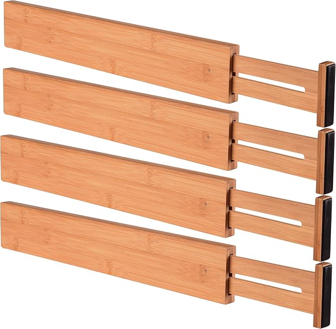 Adjustable, Expandable Drawer Organizer/Divider - for Bedroom, Bathroom, Closet, Office, Kitchen Storage - 2.5" High, 4 Pack -Natural Bamboo - Image 4