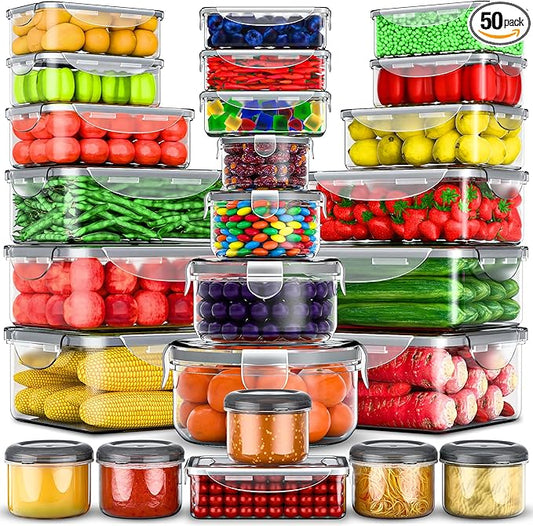 RockBerry 50 Pcs Large Food Storage Containers with Lids Airtight-85 OZ to small Containers-Total 526OZ Stackable Kitchen Set -BPA Free Leak proof containers- Freezer Microwave safe | Total 526 Oz BPA Free Plastic Stackable Containers For kitchen Pantr... by RockBerry