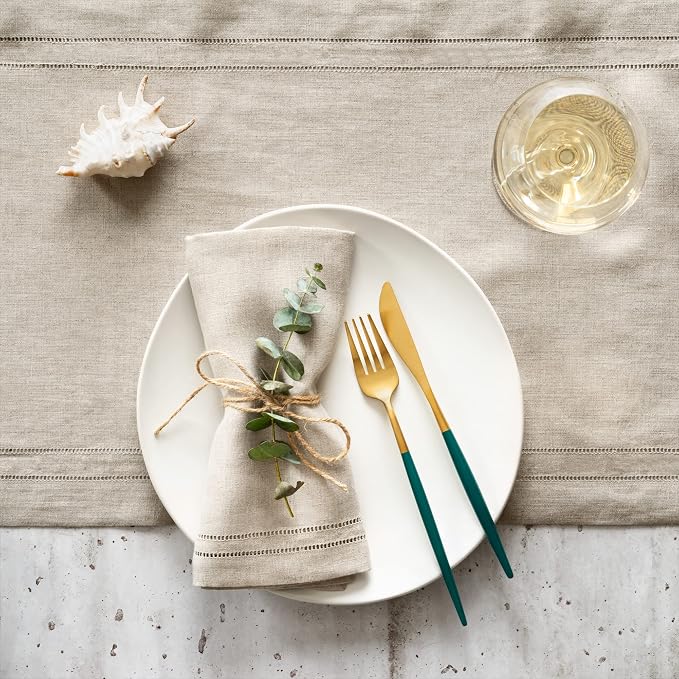Natural Linen Napkins 20 x 20 inch - 100% Flax Linen Double Hemstitch Dinner Napkins Set of 4 - Cloth Napkin Washable Perfect for Summer, Father's Day, 4th of July - Image 3