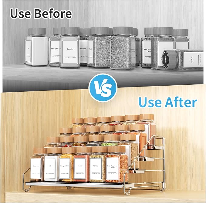 BOIVSHI Spice Organizer for Cabinet, Adjustable Depth Spice Shelf - Chrome | 4 Tier Spice Rack, Space-saving Spice Organization for Cabinet and Counter, Keep Your Kitchen Neat and Organized - 1 Pack - Image 3