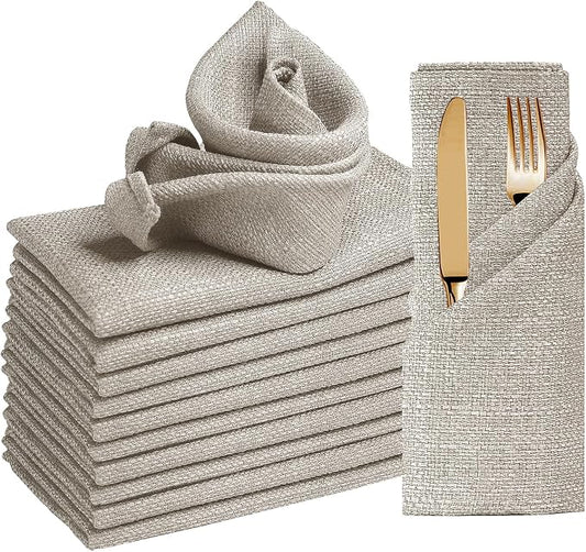 BALCONY & FALCON Rectangle Table Cloth Waterproof Beige 17.7"x17.7" 12pcs | Cloth Napkins Set of 12 Washable Linen Napkins Absorbent Wrinkle-Free Fabric Napkin Bulk for Dinner Wedding Party Christmas by BALCONYFALCON
