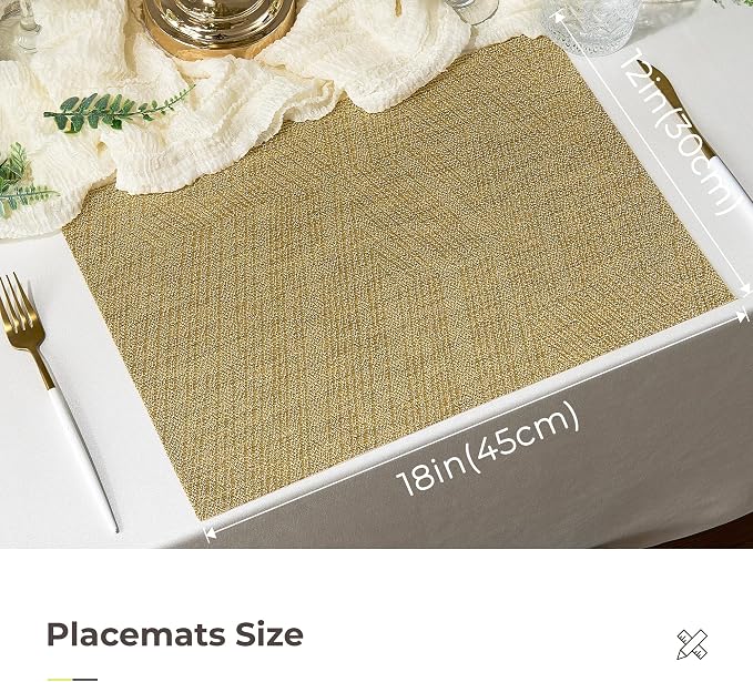 Leetaltree Gold Placemats Set of 8 - Heat Resistant Non-Slip Place mats for Dining Table, Washable Durable PVC Vinyl Woven Table Mats(Luxury Gold, 8) - Image 4