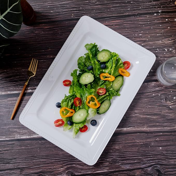 Melamine Beaded Serving Platters for Appetizer, Veggie, Charcuterie,Dessert, Set of 4, White Serving Trays for Party & Entertaining, Large Unbreakable Rectangular Party Platters, Dishes - Image 4