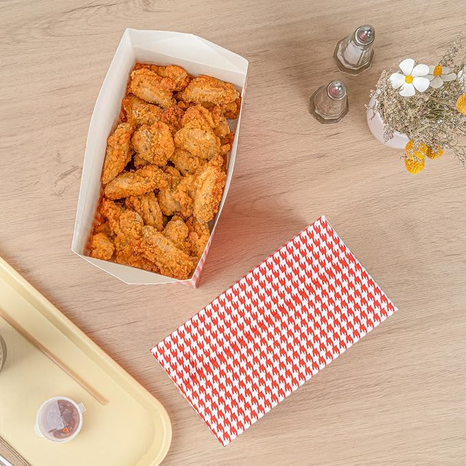 Restaurantware Bio Tek 80 Ounce To Go Boxes 400 Rectangle Take Out Food Containers - Fast Top Closure Disposable Red Houndstooth Paper Carry Out Containers For Burgers Or Fried Chicken - Image 10