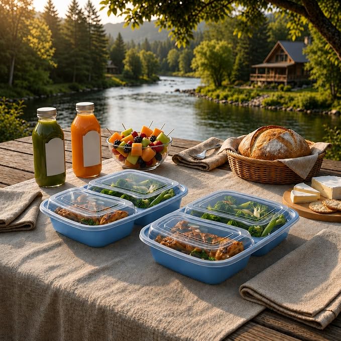 Restaurantware-Asporto 26 Ounce Compartment Take Out Boxes, 100 Microwavable Meal Prep Containers - 2 Compartments, With Clear Plastic Lids, Midnight Blue Plastic Food Containers, Do Not Contain BPA - Image 3