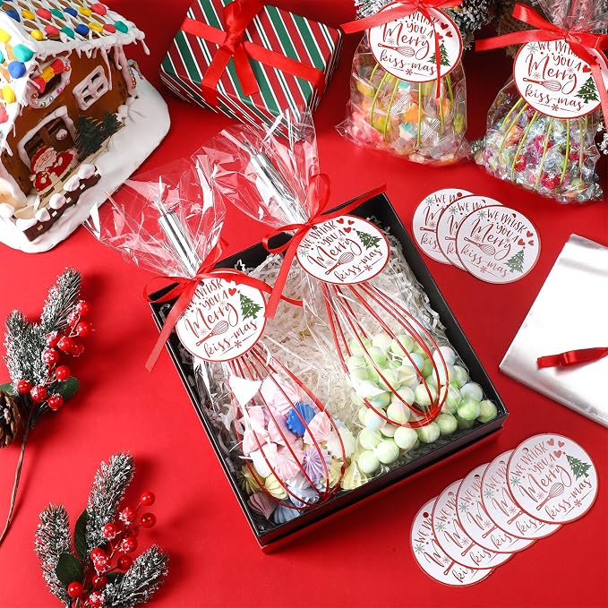 FoldTier 72 Sets 12 Inch Christmas Whisks Gifts DIY Fillable Christmas Tree Ornaments Xmas Colored Silicone Whisks for Cooking Heat Resistant Egg Beaters with Card Rope Bag for Candy Holder - Image 4