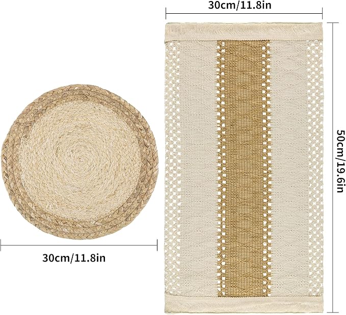 Handmade Boho Placemats Set of 4 - Natural Cotton Burlap and Water Straw Woven Combination Table Mats, Macrame Décor and Farmhouse Style Placemats, for Dining Table Kitchen - Image 4