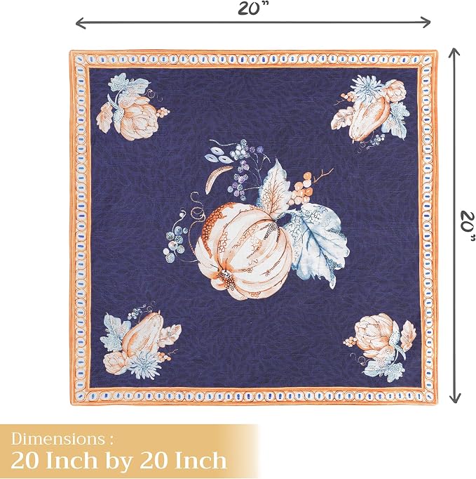 Maison d' Hermine Cloth Napkins Set of 4 Reusable 100% Cotton (20" x 20") | Everyday Square Napkins Cloth Washable Dinner Wedding Restaurant Hotel Kitchen Thanksgiving Christmas - Pumpkin Blues - Image 4