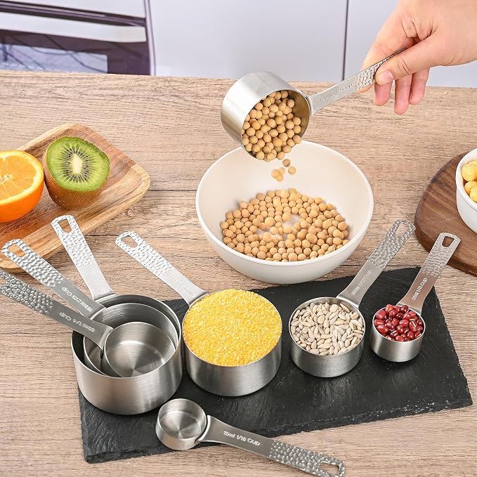 Measuring Cups and Spoons set, 18/8 Stainless Steel Measuring Cups and Spoons, Metal Measuring Tools for Kitchen & Baking, Metric & US Measure Cups and Spoons Set for Dry & Liquid - Image 7
