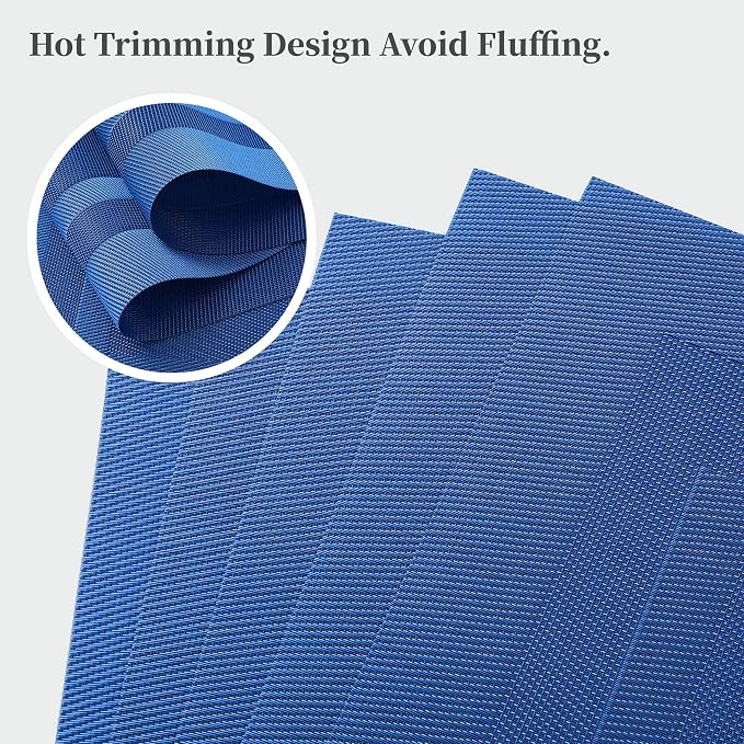 Leetaltree Blue Frame Placemats Set of 6 - Heat Resistant Non-Slip Place mats for Dining Table, Washable Durable PVC Vinyl Woven Table Mats（Blue Frame, 6） - Image 3
