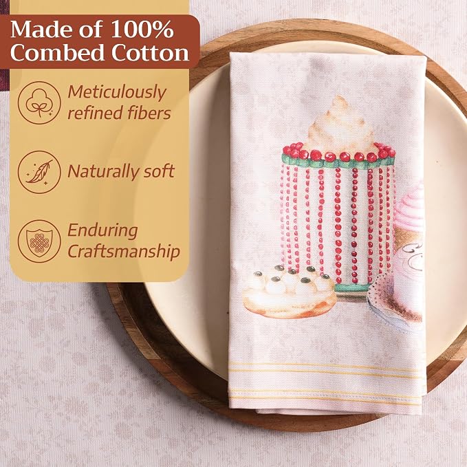 Maison d' Hermine Cloth Napkins Set of 4 100% Combed Cotton (20" x 20") | Everyday Square Napkins Cloth Washable Dinner Party Wedding Restaurant Hotel Kitchen Spring Summer - Pastries - Image 4
