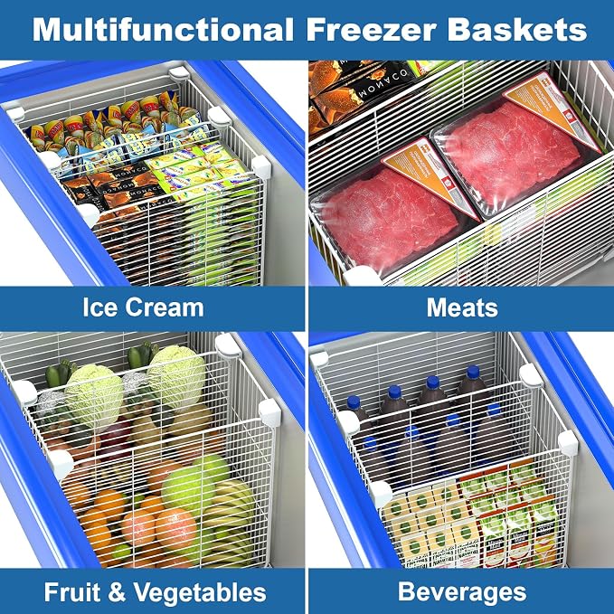 Deep Freezer Organizer Bin with Adjustable Divider Pantry, 13.8x13.8x13.8'' | Vertical Sides Wire Freezer Baskets, Freezer Bins for Upright Freezer Meats Frozen Food Snacks Ice Cream Fruits & Vegetables - Image 7