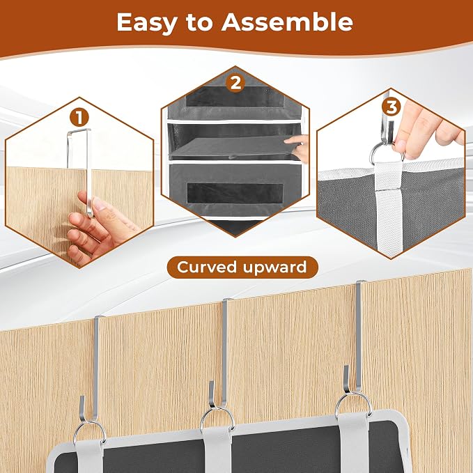 3 Pack 5 Tier Over The Door Organizer - Large Capacity Behind Door Hanging Shelves with 10 Mesh Pockets and Clear Windows, Closet Organizers and Storage for Bathroom, Bedroom, Nursery, Grey - Image 6