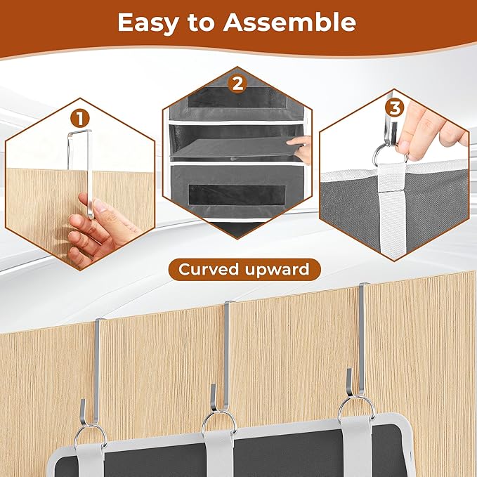 3 Pack 5 Tier Over The Door Organizer - Large Capacity Behind Door Hanging Shelves with 10 Mesh Pockets and Clear Windows, Closet Organizers and Storage for Bathroom, Bedroom, Nursery, Grey - Image 6