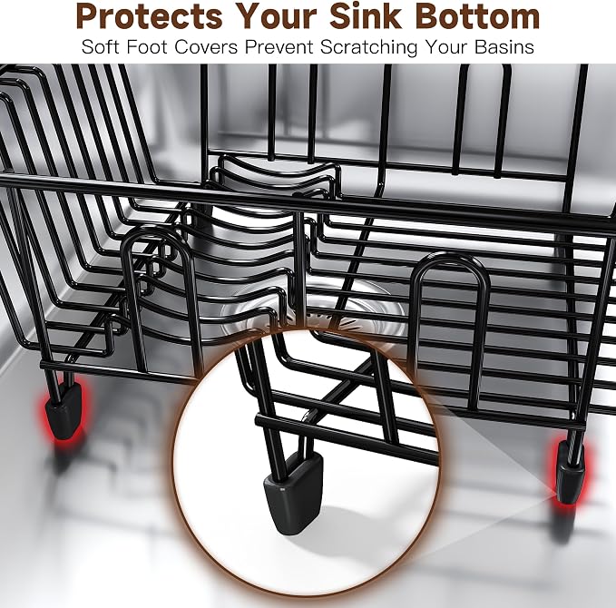 JASIWAY in Sink Dish Drying Rack, Stainless Steel Small Black Dish Drainer | Perfect Fit 12"x14" Double Bowl Sink, Counter Space Saving for Kitchen, Apartment, Sturdy Dish Dryer with Utensil Holder - Image 7