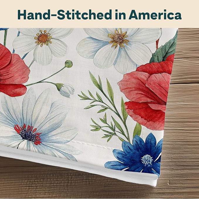 Fourth of July Cloth Napkins | Red White and Blue | Spring Floral Napkins | Patriotic Table Decorations | Absorbent, Washable, Reusable, Stain & Wrinkle Resistant | Made in America - 4pack - Image 5