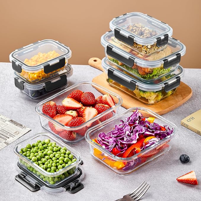 Liuruiyu 10 Pack Glass Food Storage Containers with Lids, Meal Prep Containers, Airtight Bento Boxes with Leak Proof Locking for Microwave, Oven, Freezer and Dishwasher, BPA Free - Image 5